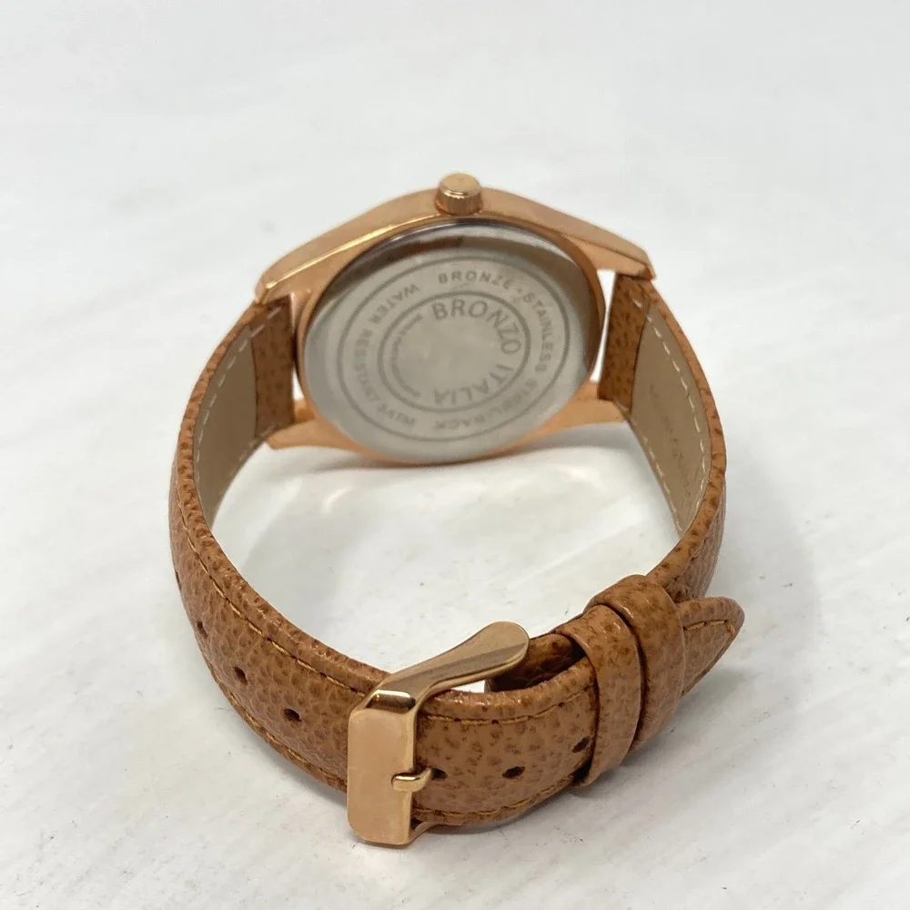 Bronzo Italia QVC Watch Women 39mm Rose Gold Tone Brown Leather Band New Battery